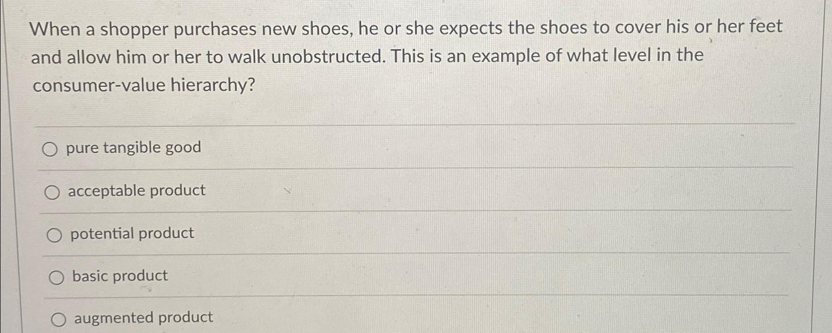  When a shopper purchases new shoes, he or she expects the