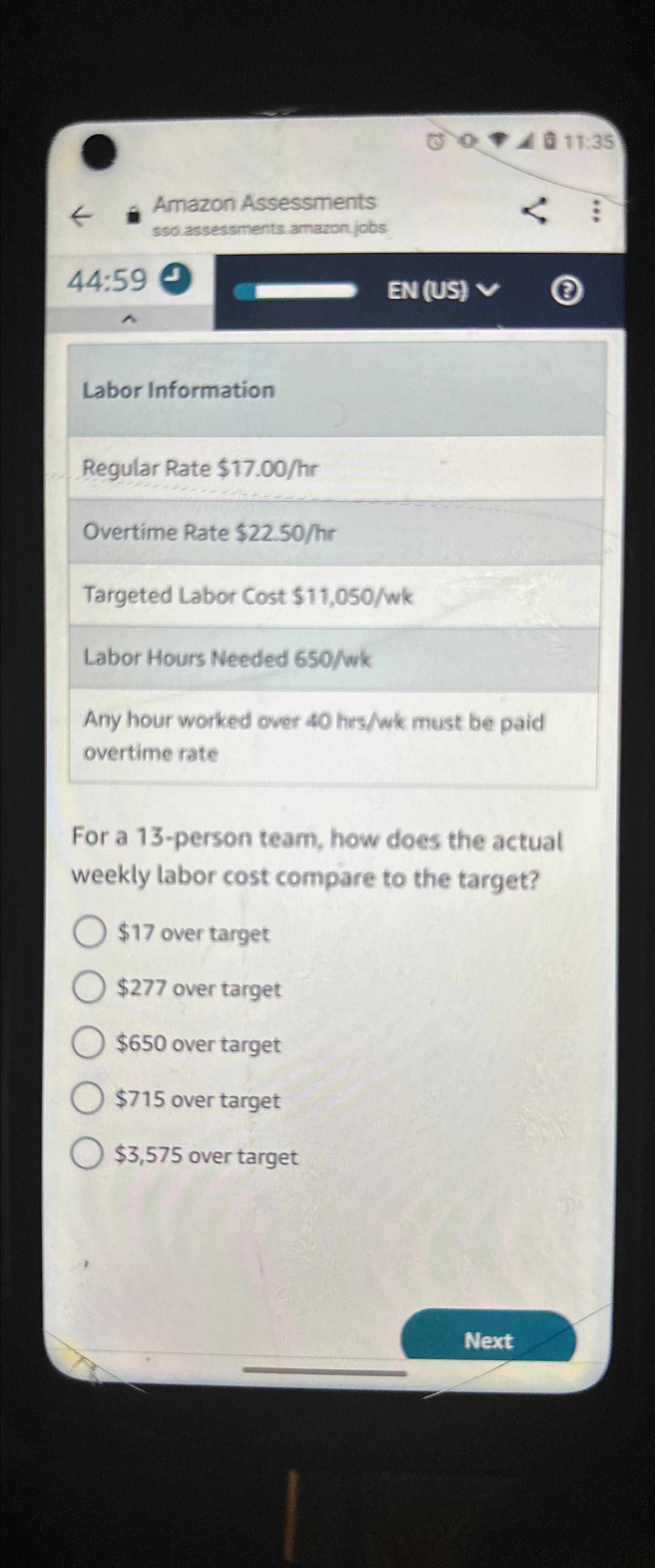  Labor Information Regular Rate $17.00hr Overtime Rate $22.50hr Targeted Labor Cost