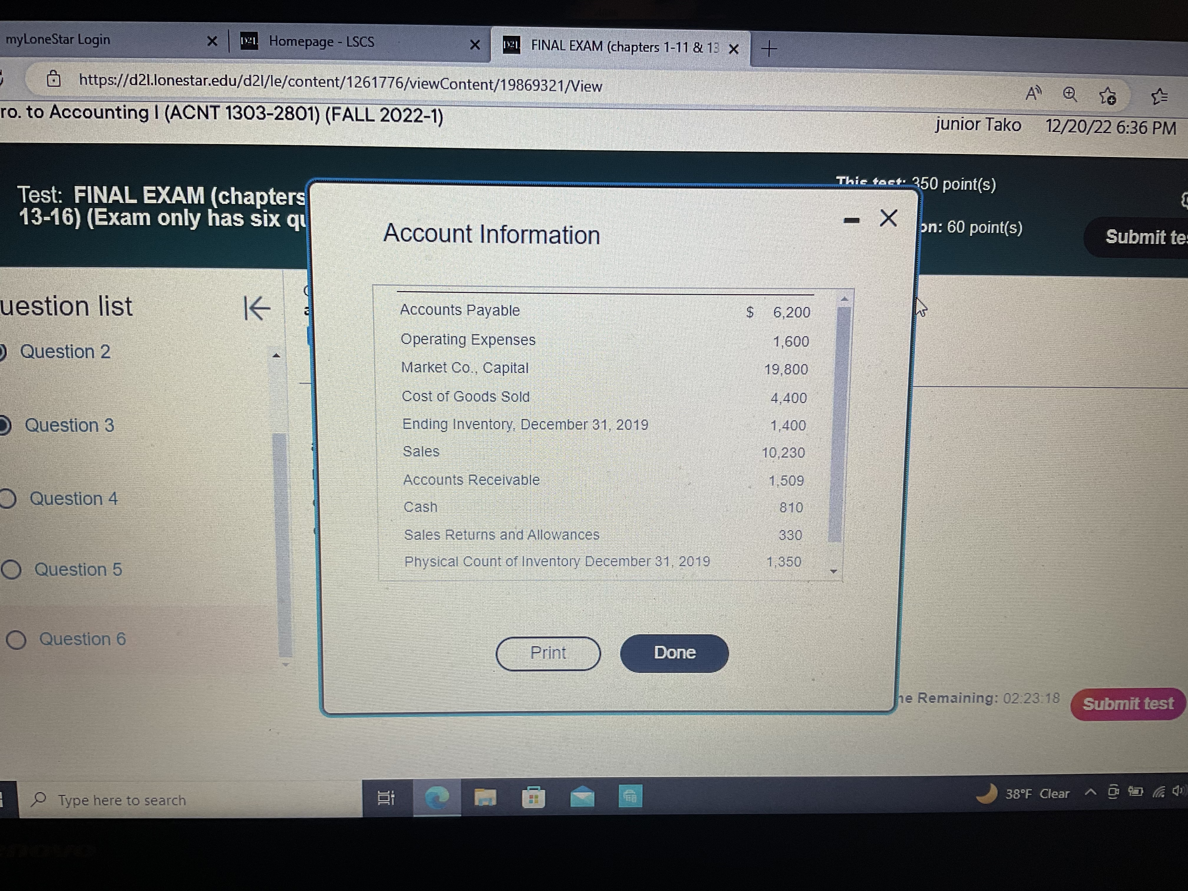 P This test: 350 point(s) Test: FINAL EXAM (chapters 1-11 & 13-16)