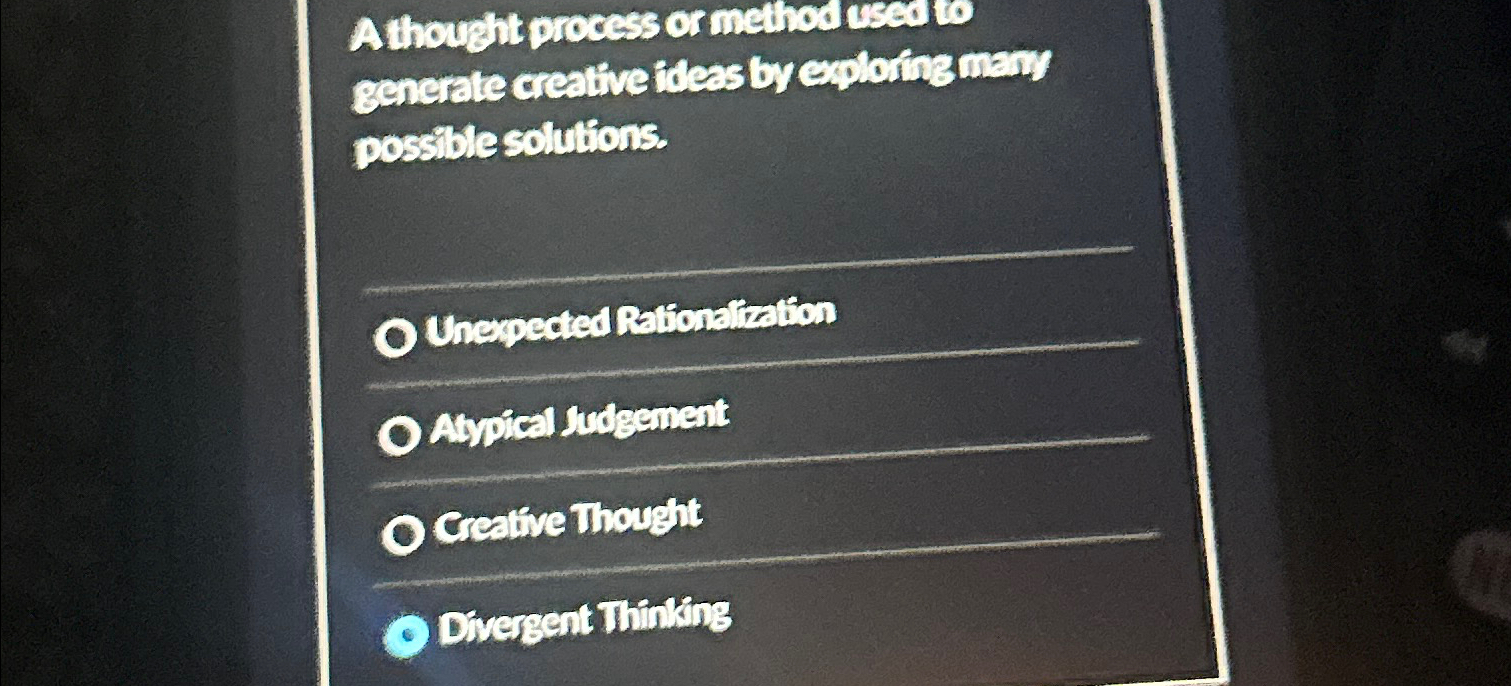  A thought process or method used to gencrate creative ideas by