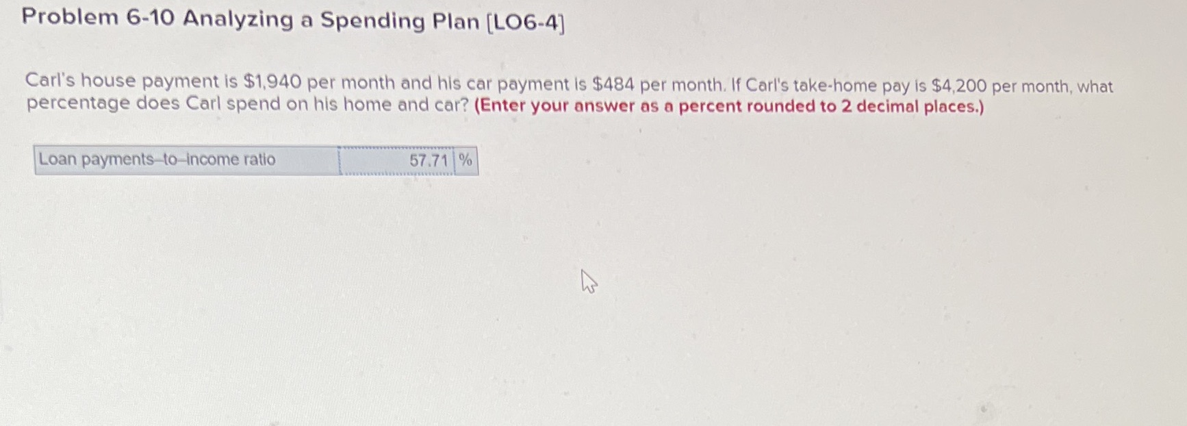 Is this answer correct Problem 6-10 Analyzing a Spending Plan [LO6-4] Carl's