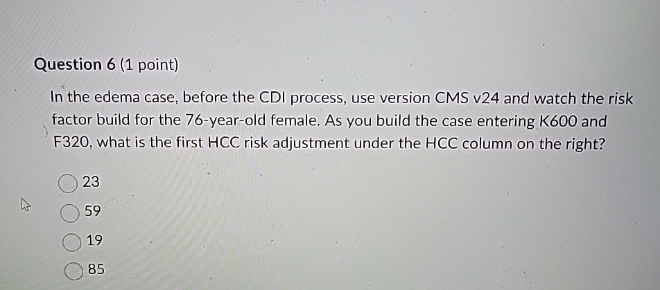  Question 6(1 point) In the edema case, before the CDI process,
