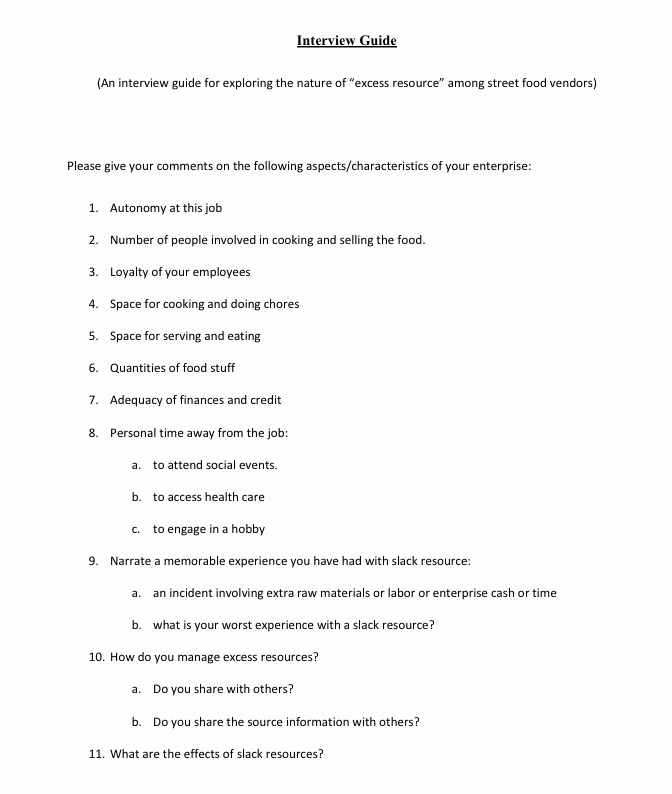  Interview Guide (An interview guide for exploring the nature of "excess