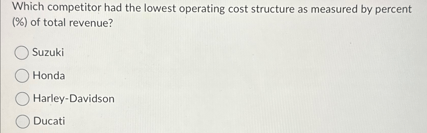  Which competitor had the lowest operating cost structure as measured by