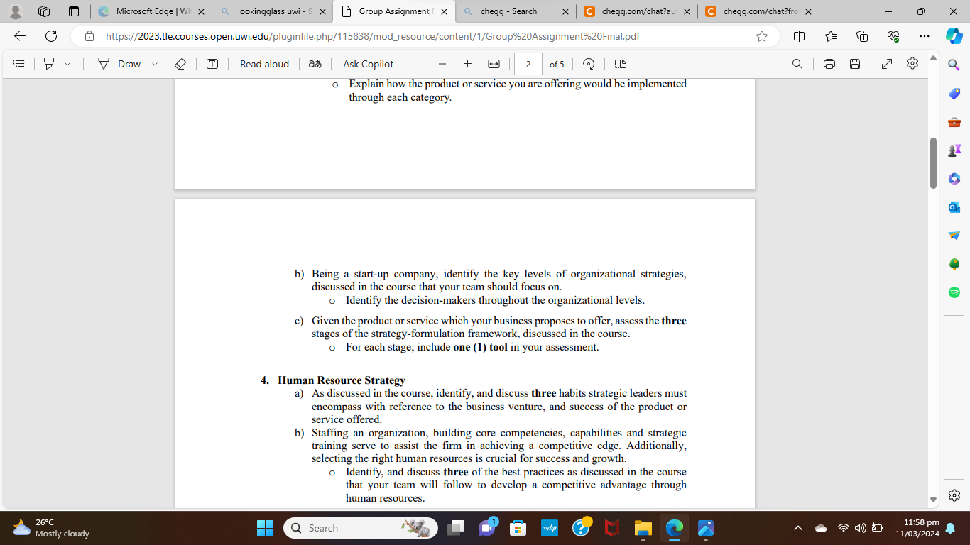  b) Being a start-up company, identify the key levels of organizational