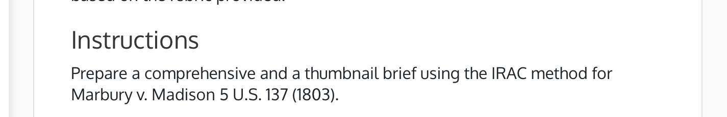  Instructions Prepare a comprehensive and a thumbnail brief using the IRAC