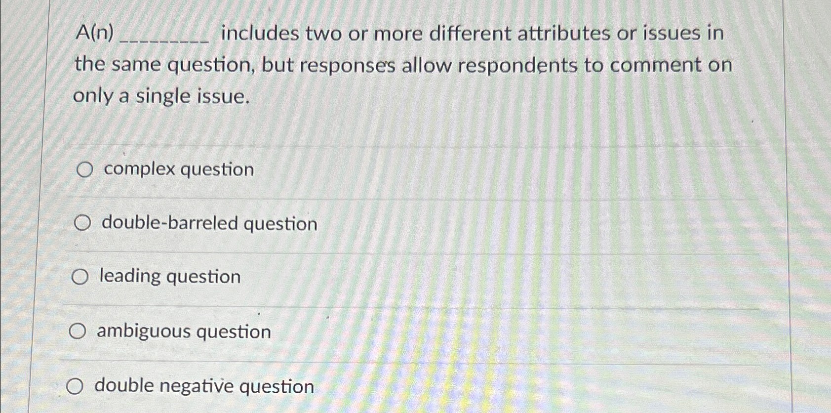  A(n) includes two or more different attributes or issues in the