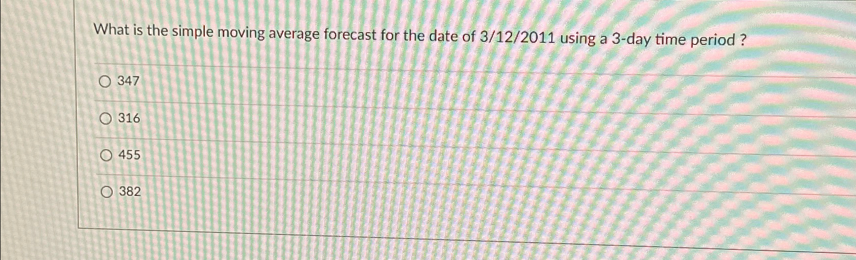  What is the simple moving average forecast for the date of