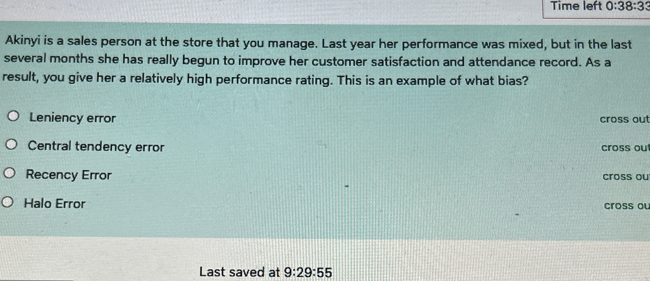  Time left 0:38:33 Akinyi is a sales person at the store