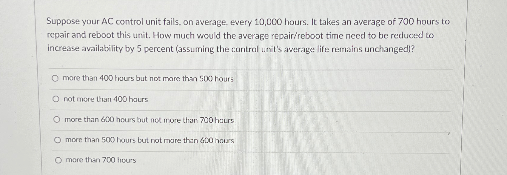  Suppose your AC control unit fails, on average, every 10,000 hours.