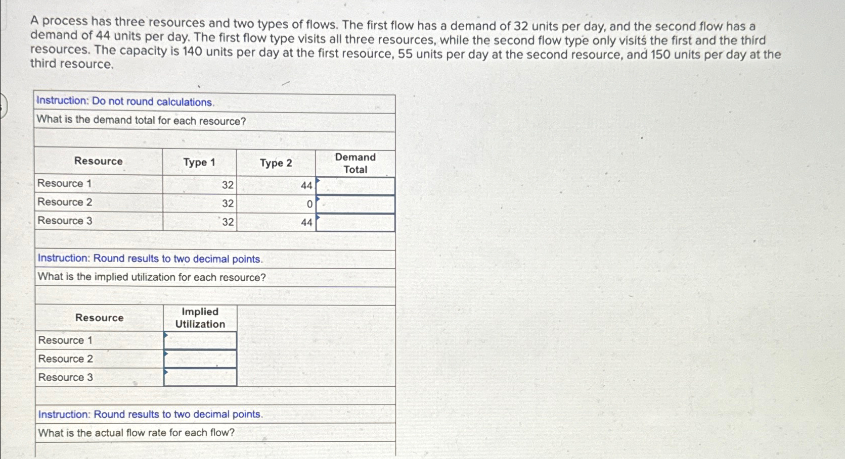 A process has three resources and two types of flows. The