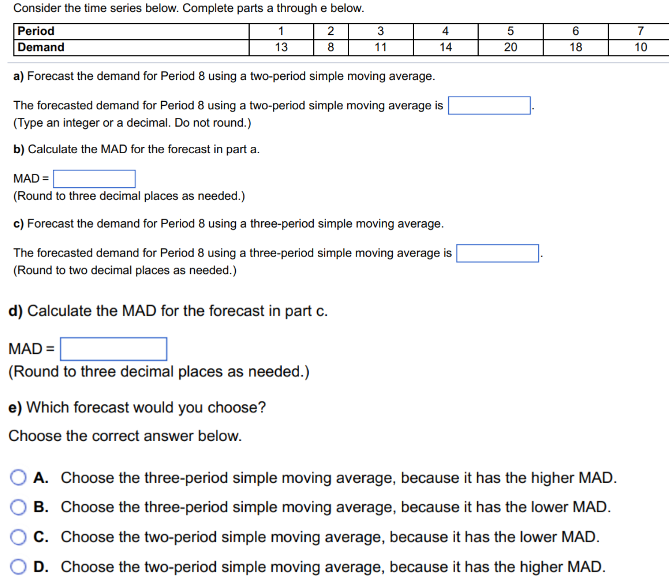  Consider the time series below. Complete parts a through e below.
