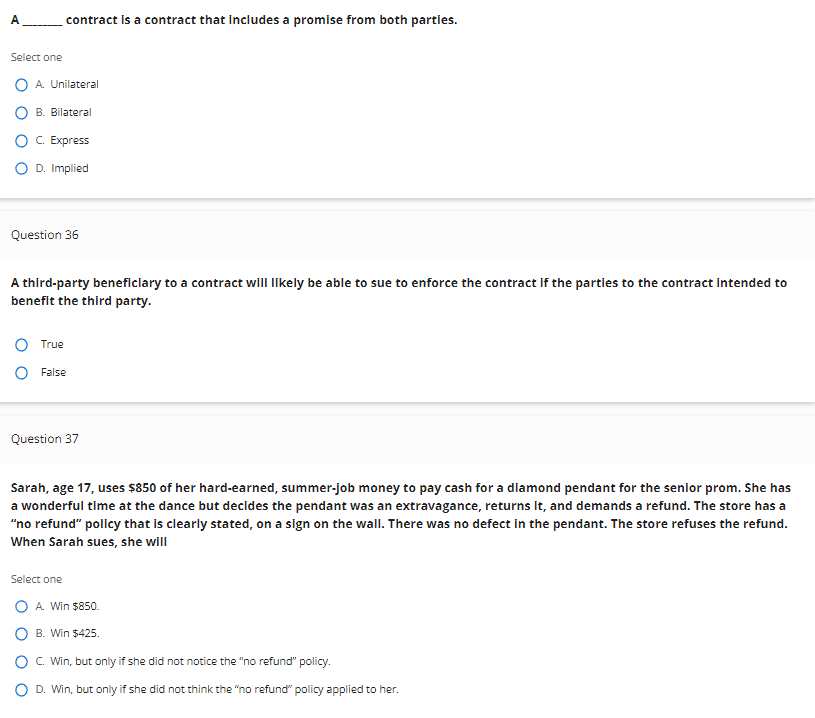 A contract is a contract that Includes a promise from both