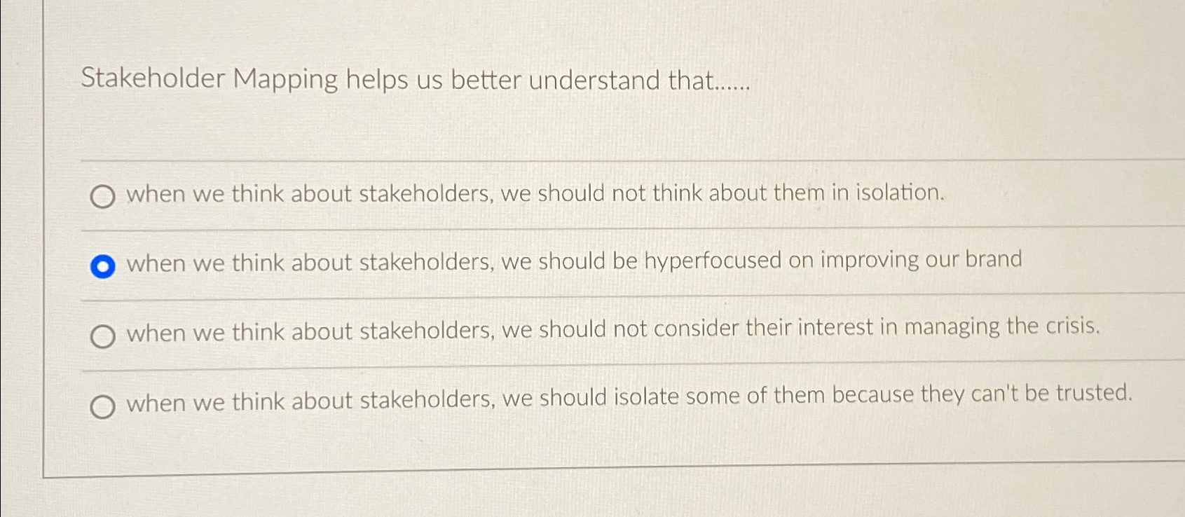  Stakeholder Mapping helps us better understand that...... when we think about