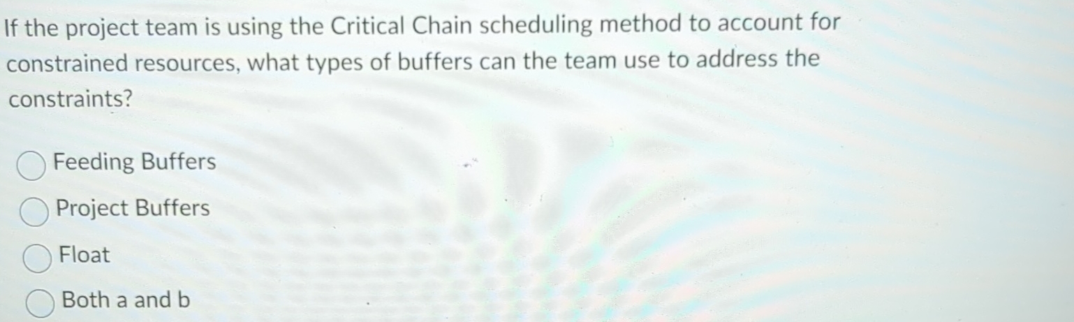  If the project team is using the Critical Chain scheduling method