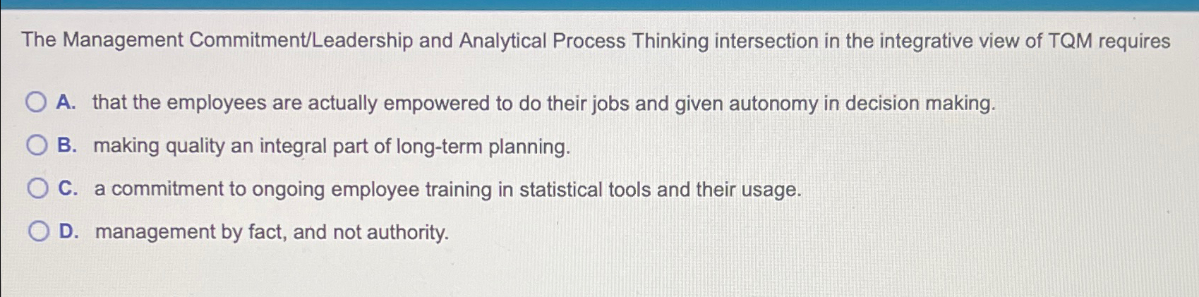  The Management Commitment/Leadership and Analytical Process Thinking intersection in the integrative