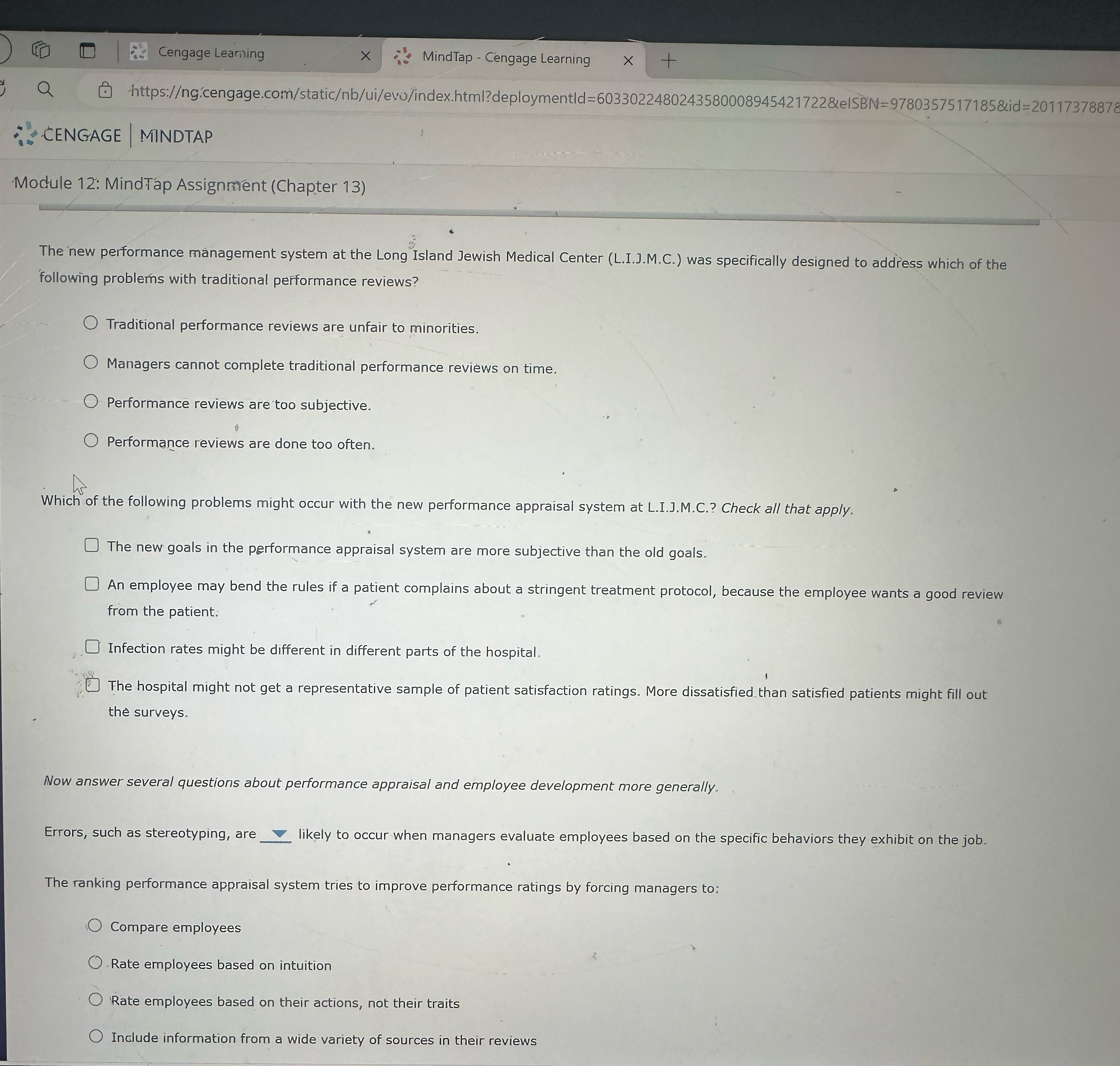  EENGAGE MiNDTAP Module 12: Mindtap Assignmnt (Chapter 13) The new performance