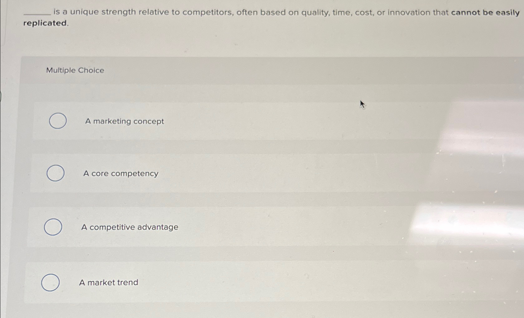  is a unique strength relative to competitors, often based on quality,