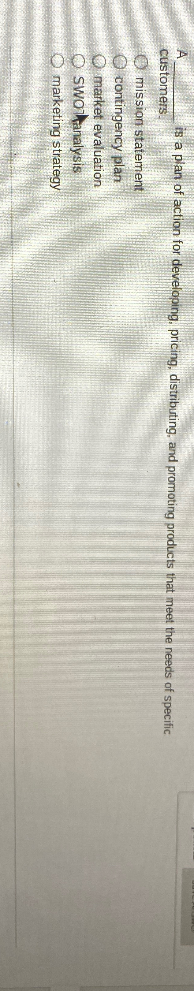 A is a plan of action for developing, pricing, distributing, and