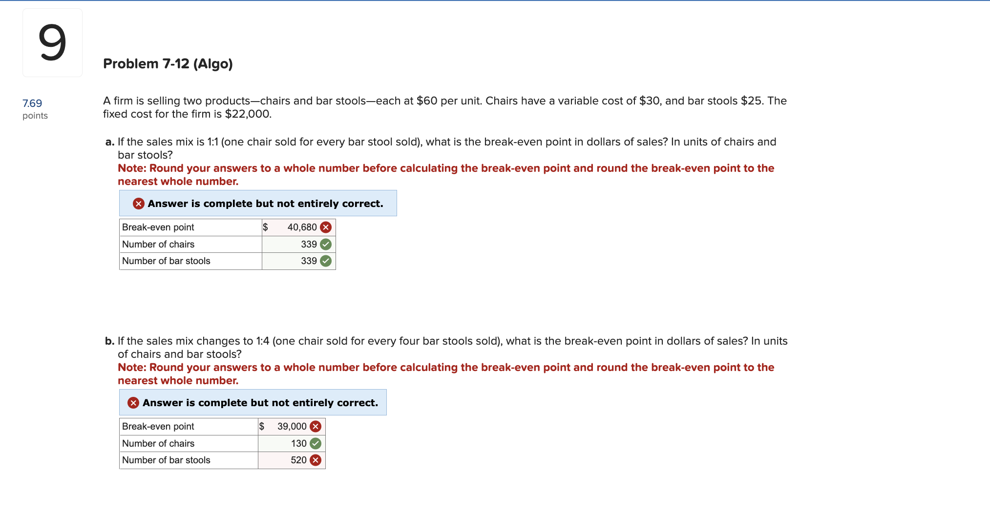  Problem 7-12(Algo) A firm is selling two products-chairs and bar stools-each