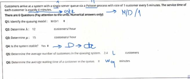  Customers arrive at a system with a singe-server queue via a