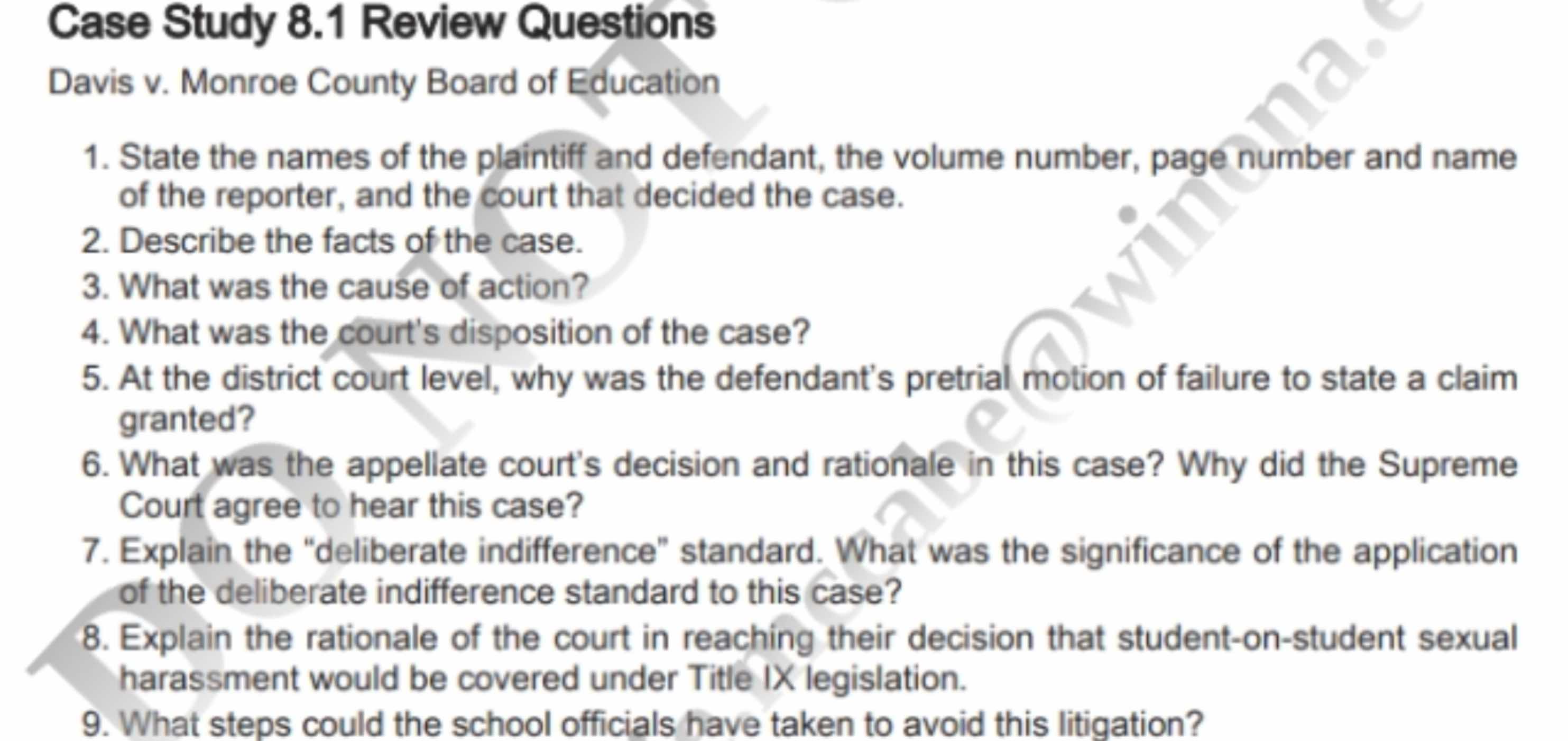  Case Study 8.1 Review Questions Davis v. Monroe County Board of