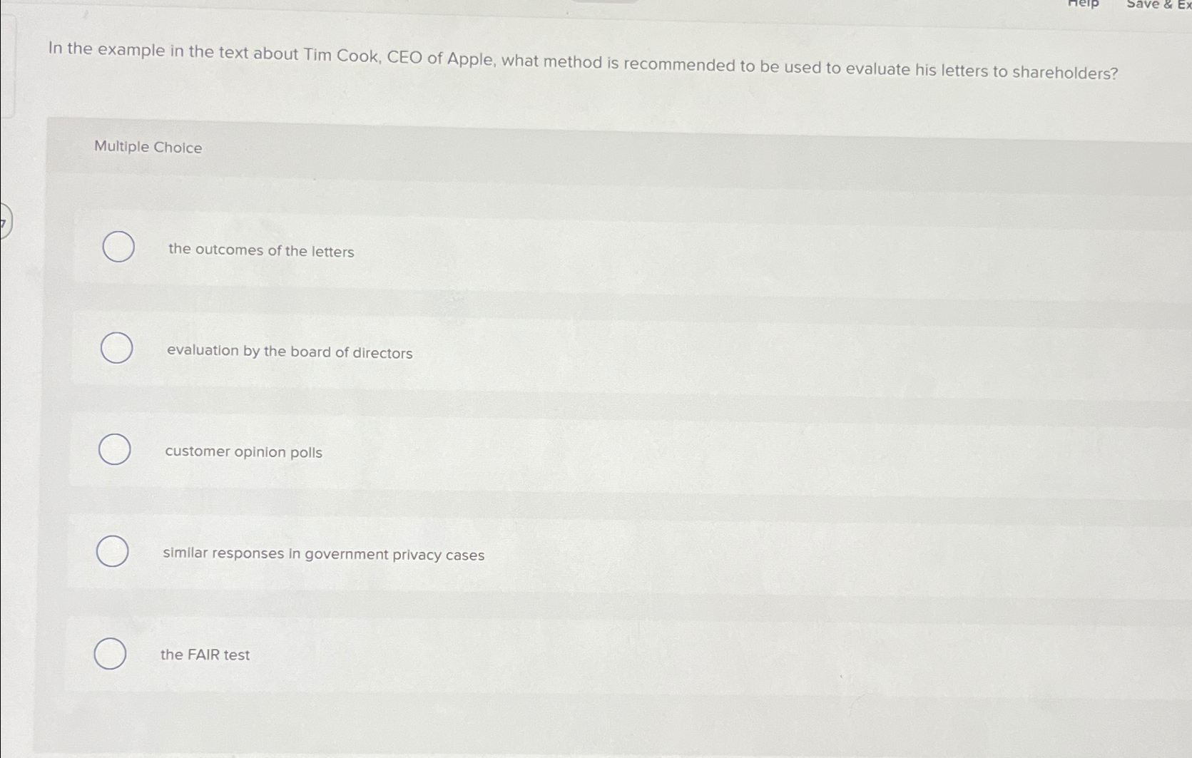  In the example in the text about Tim Cook, CEO of