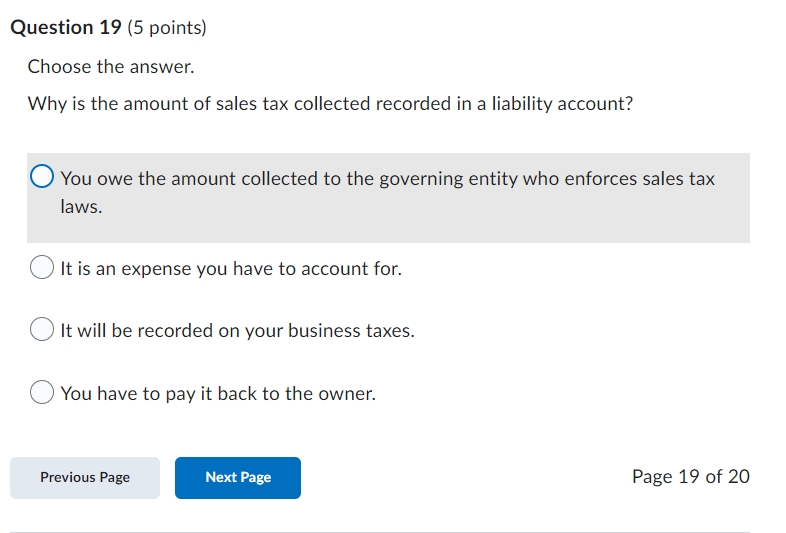 Previous Page Next Page Page 16 of 20Question 17 (5 points) Choose