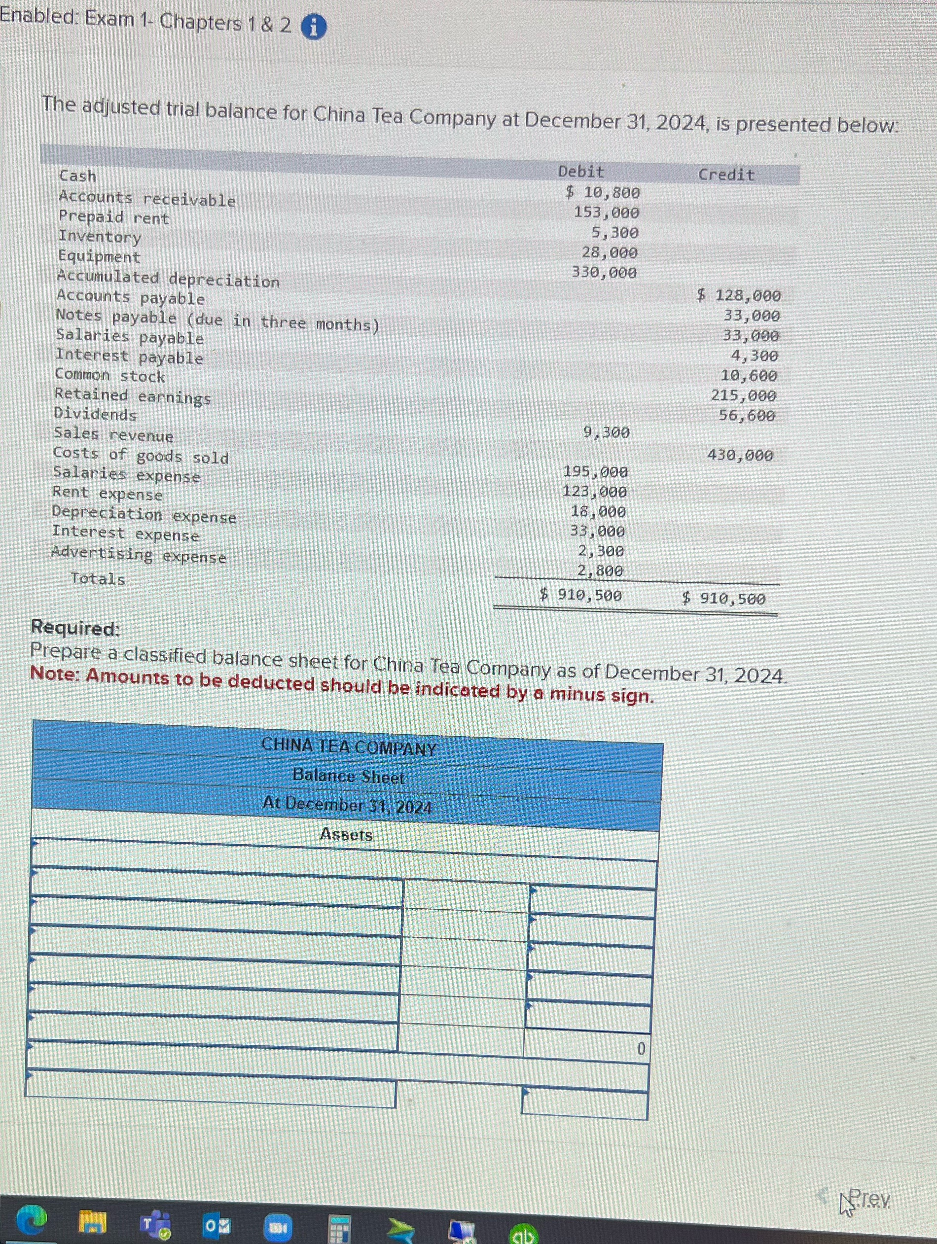  Enabled: Exam 1- Chapters 1 & 2 1 The adjusted trial
