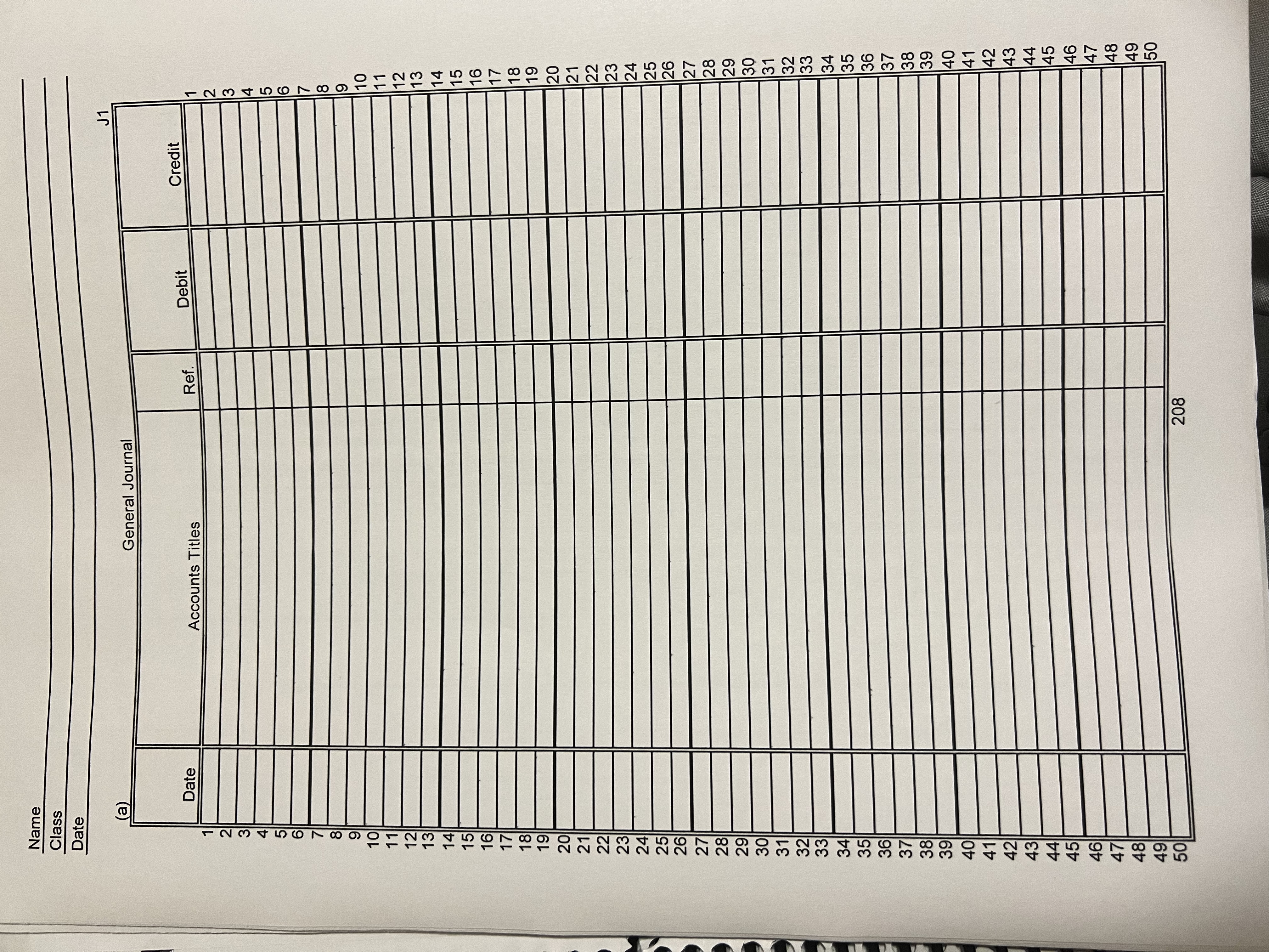  Name Class Date J1 General Journal Credit Debit Ref . Date