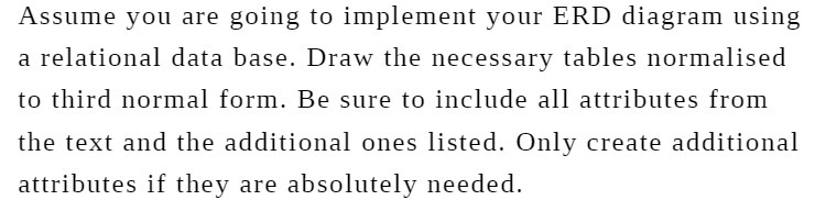  Assume you are going to implement your ERD diagram using a