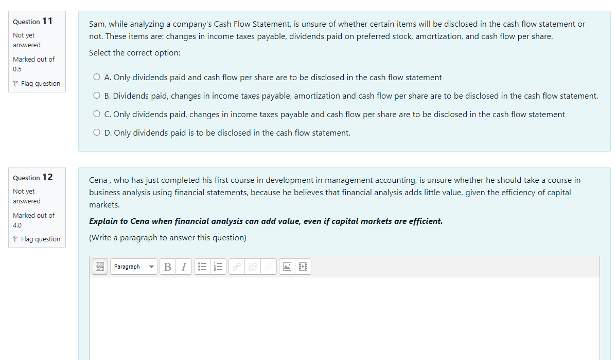 yet answered Marked out of 0.5 5? Flag question Question 2 Not