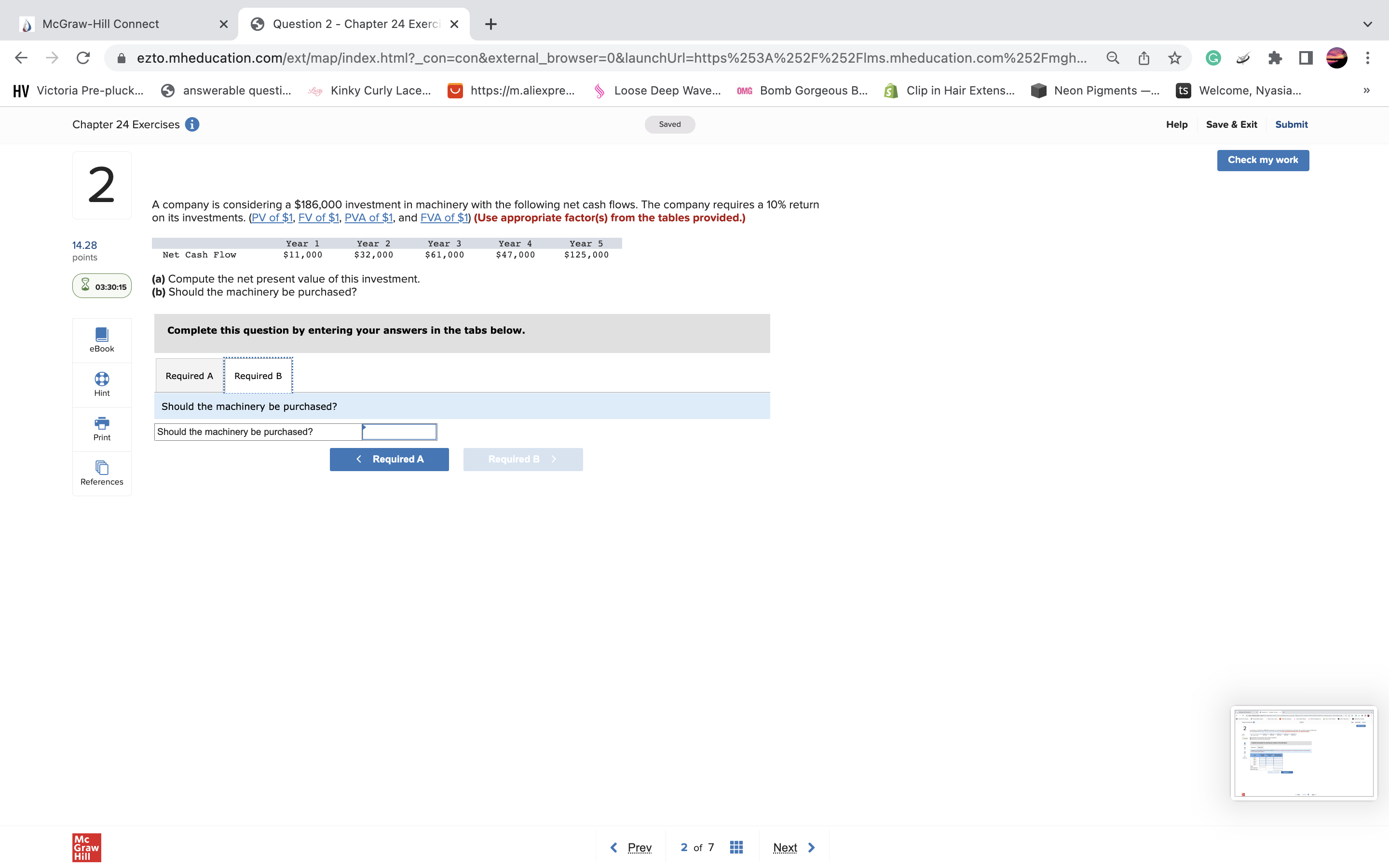 The expected annual income for each year from this equipment follows. 14.28
