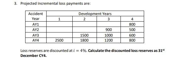  3. Projected Incremental loss payments are: Accident Development Years Year 1