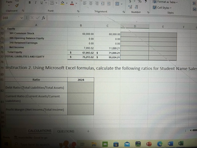 = Clipboard Font Alignment Styles Cella D10 A C E F G