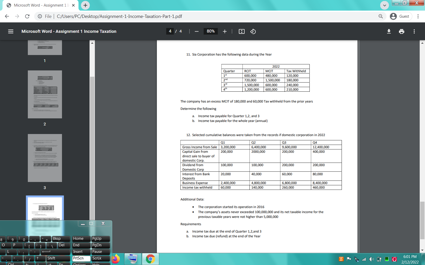 ... Assignment #1 Corporate Taxation 1. For the purpose of income taxation,