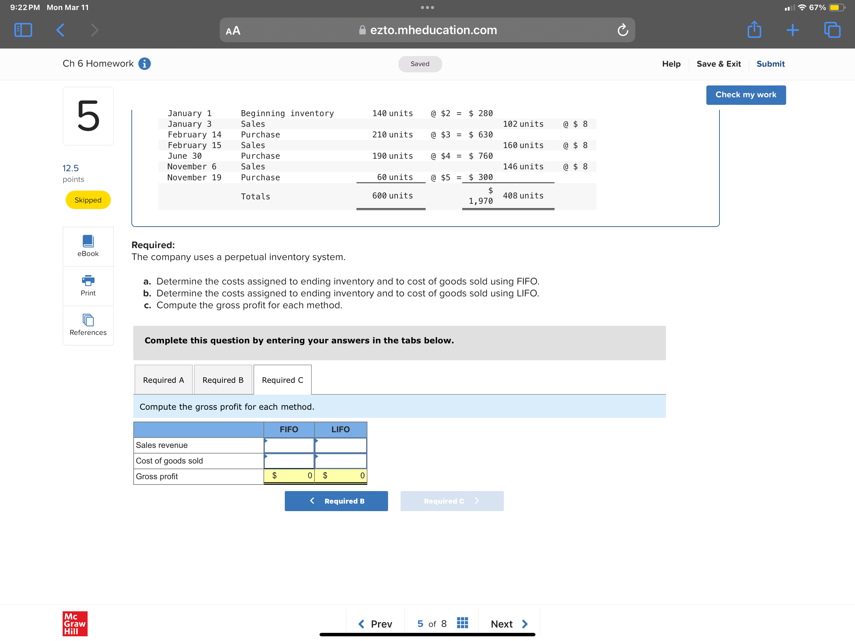 ezto.mheducation.com Ch 6 Homework @ Saved Help Save & Exit Submit Check