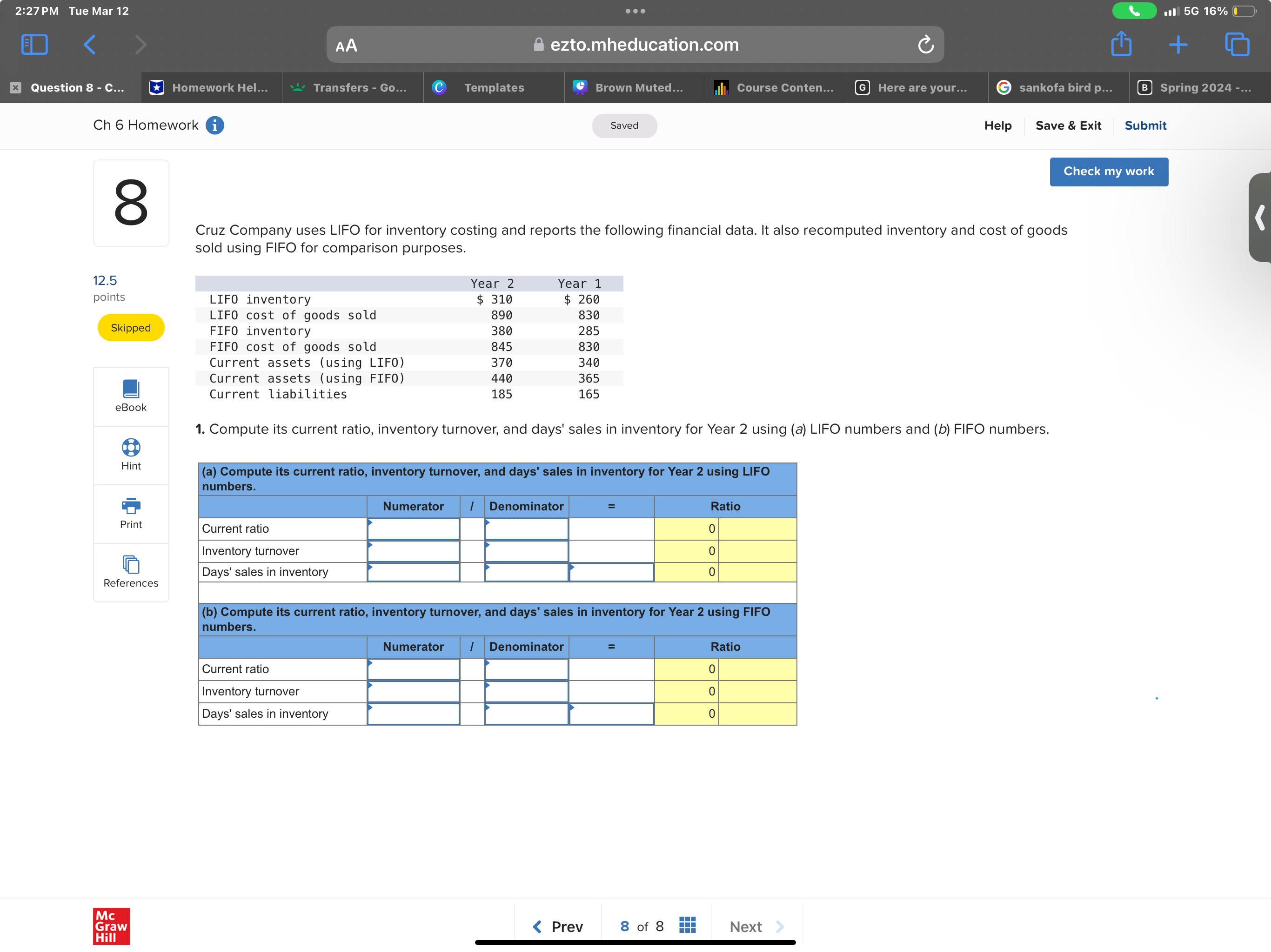 my work January 1 Beginning inventory 140 units @$2 = $ 280