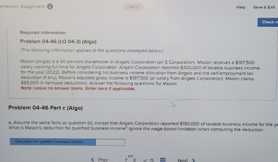 I nedd help omework Assignment Saved Help Save & Exit Check m