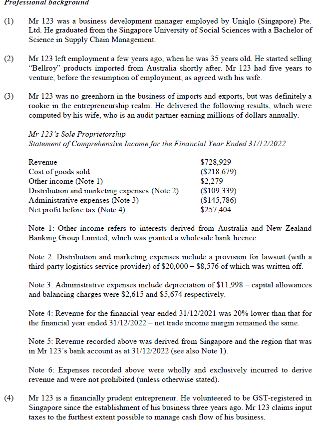 Professional background (1) Mr 123 was a business development manager employed