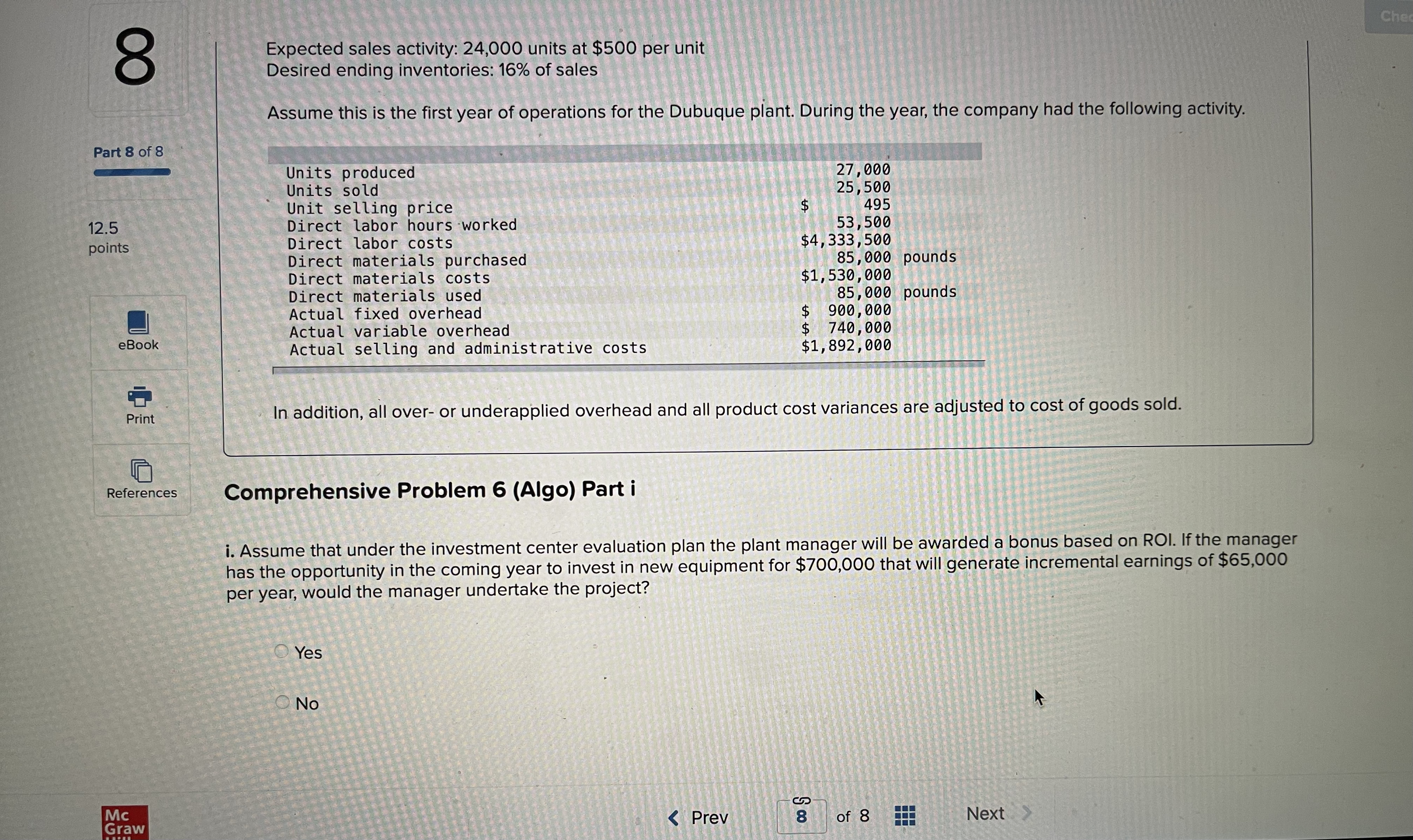 sold. Part 5 of 8 Comprehensive Problem 6 (Algo) Part e 12.5