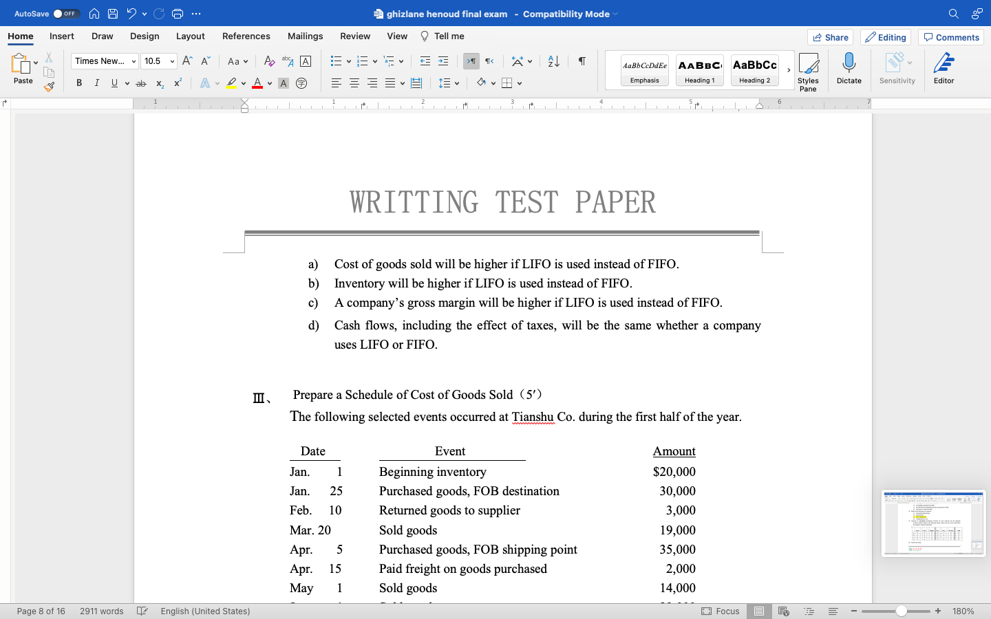 Dictate Sensitivity Editor Pane 15. Snead Co. keeps track of its merchandise