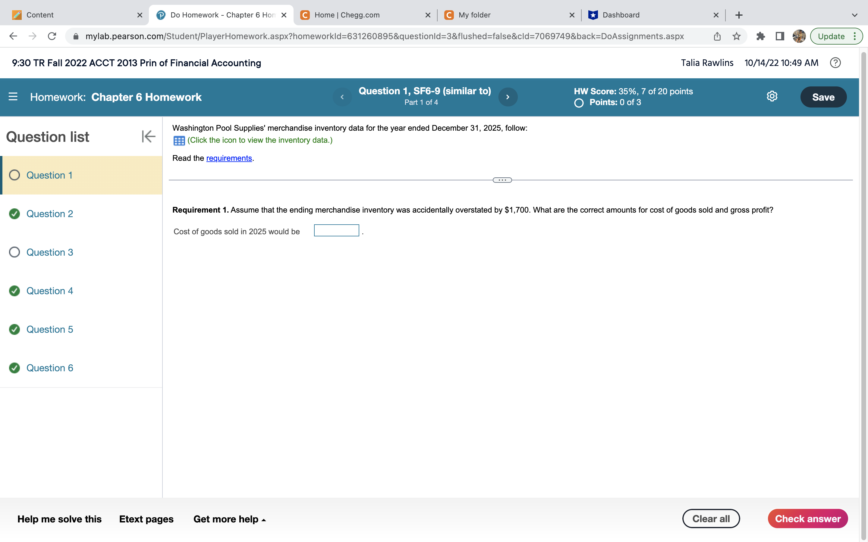 Home | Chegg,com X ' My folder X l + v (