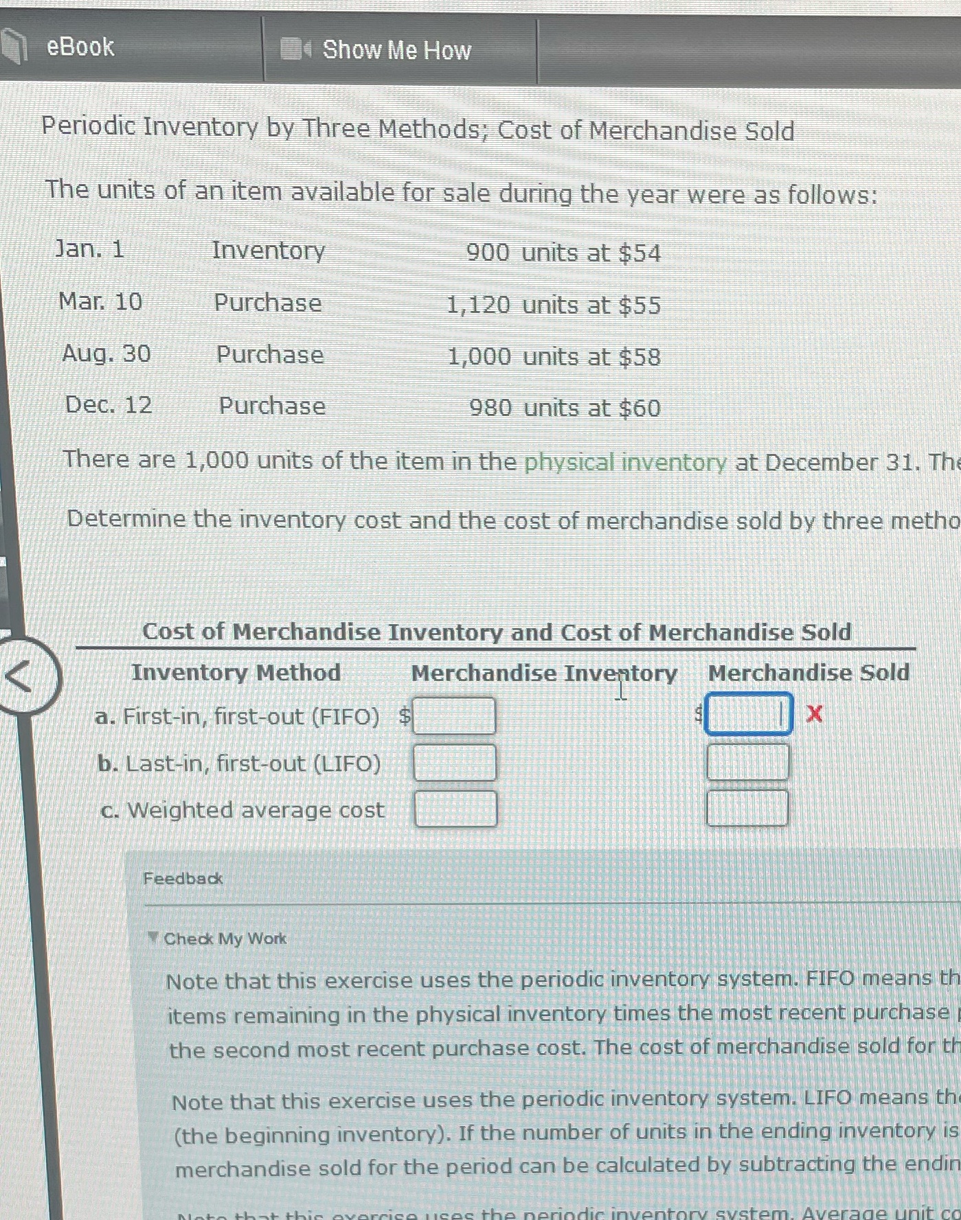 Help eBook Show Me How Periodic Inventory by Three Methods; Cost of