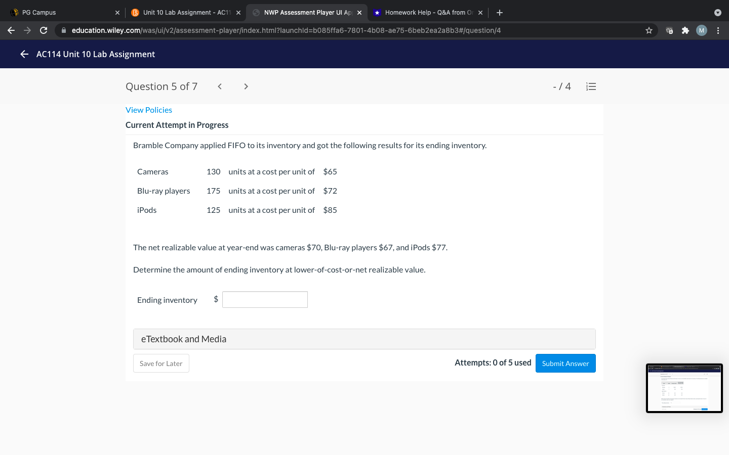 value $ e Textbook and Media Save for Later Attempts: 0 of