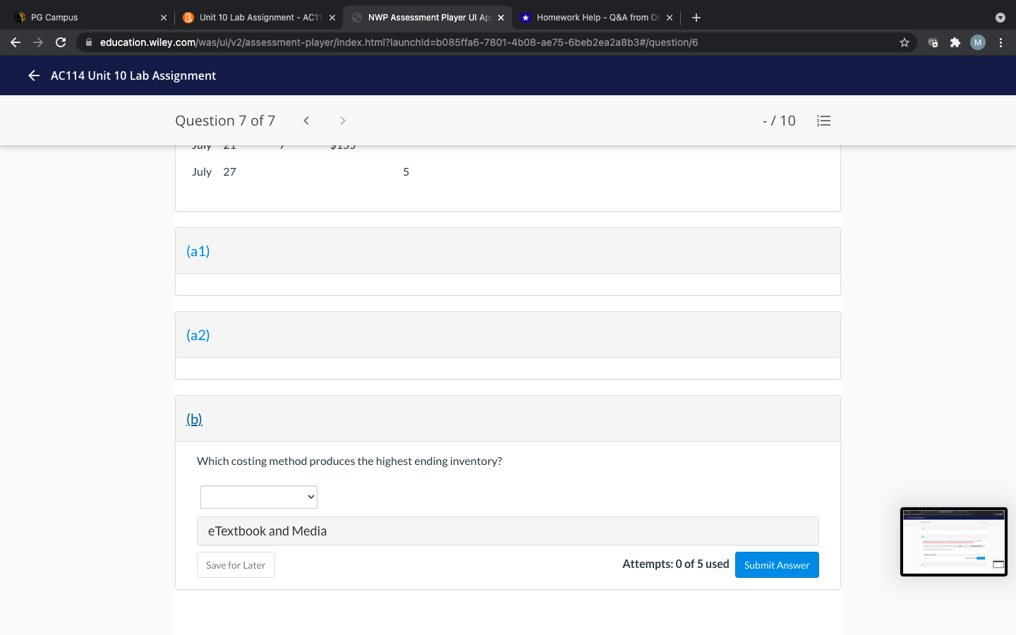 Unit Cost May 7 45 $13 July 28 30 16 On June