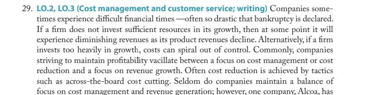 plagia,,rized answer. Thanks 28. LO.2, LO.3 (Alternative cost management strategies; writing) In
