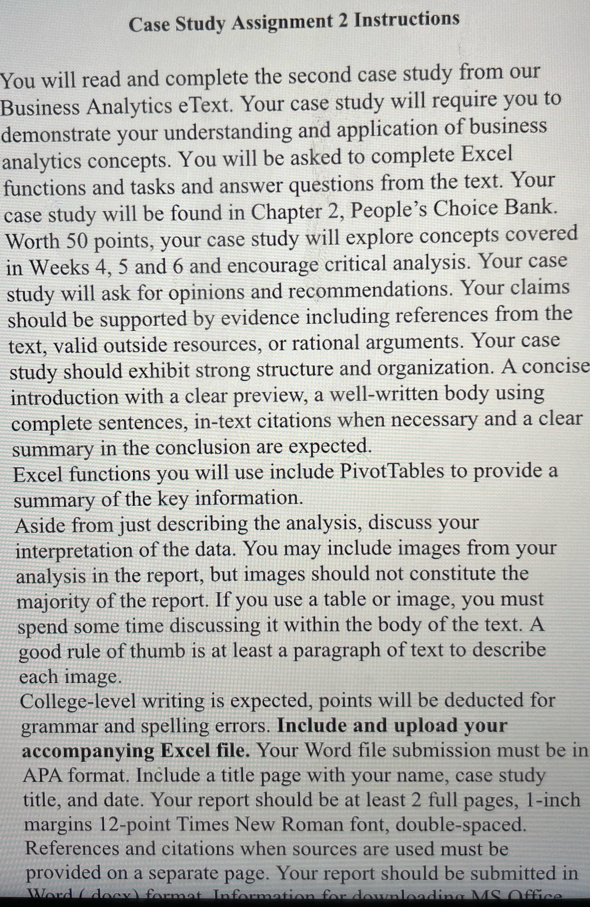  Case Study Assignment 2 Instructions You will read and complete the