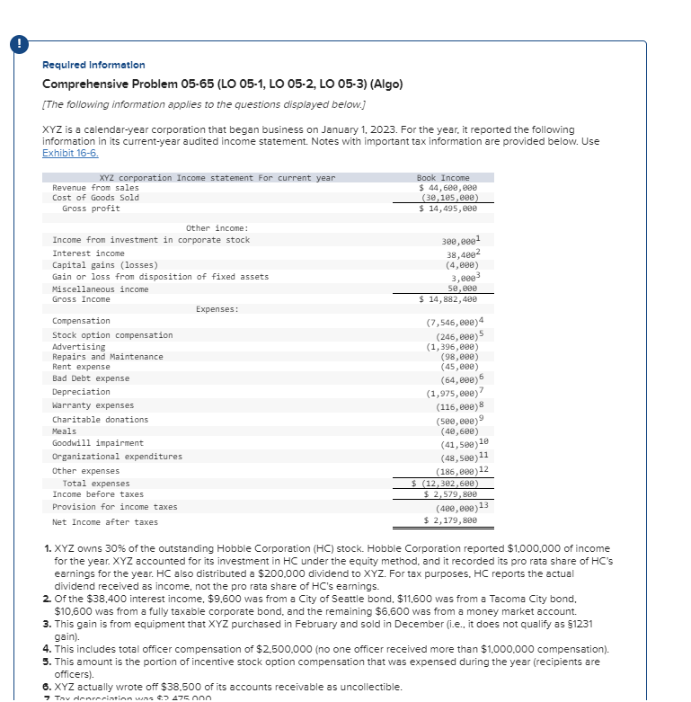  Required Information Comprehensive Problem 05-65 (LO 05-1, LO 05-2, LO 05-3)