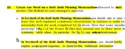 (ID) Create one Word me a draft Audit Planning Memorandumaddressed to